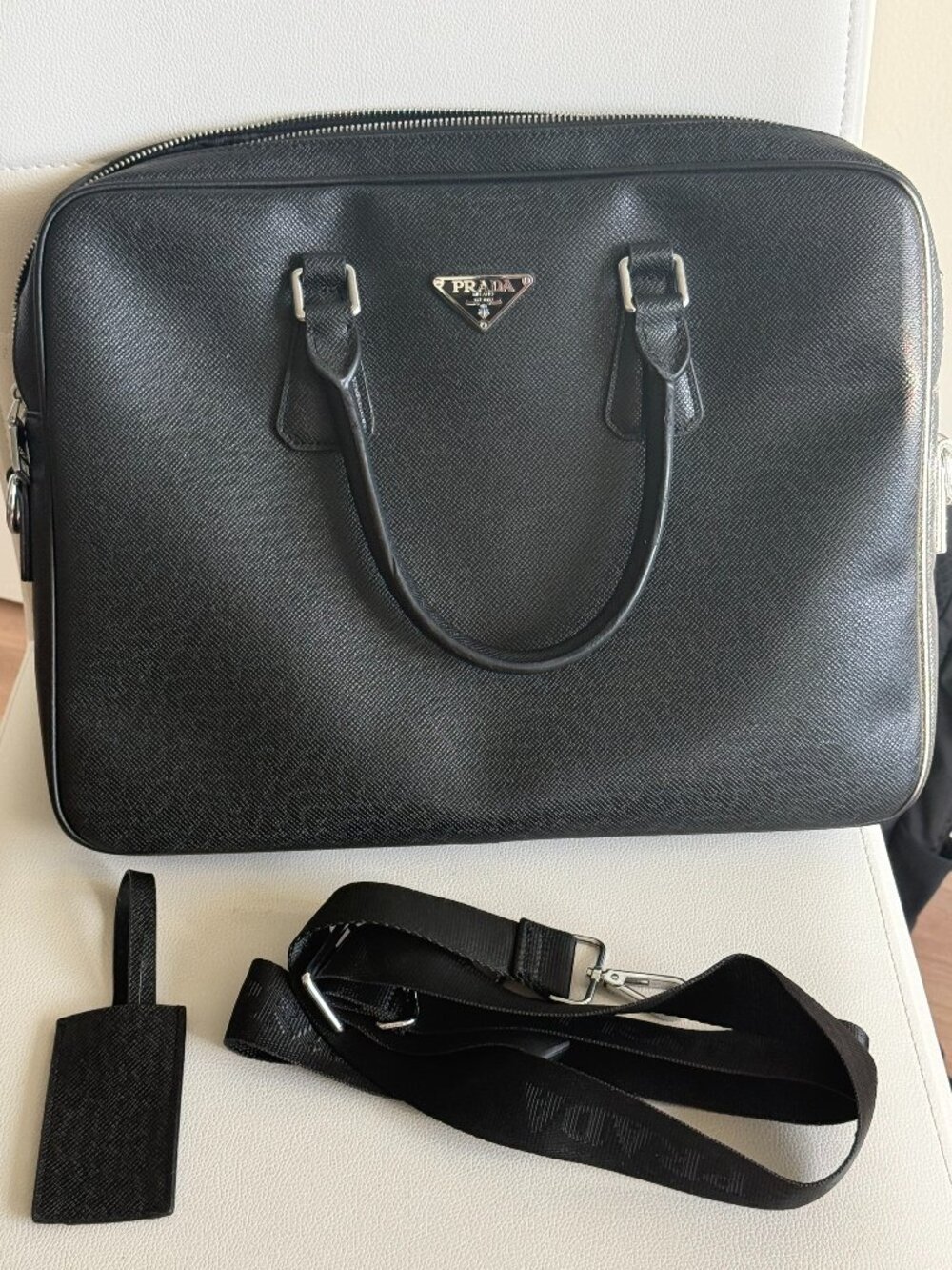 PRADA Saffiano 2WAY leather briefcase Laptop Bag Shoulder Bag